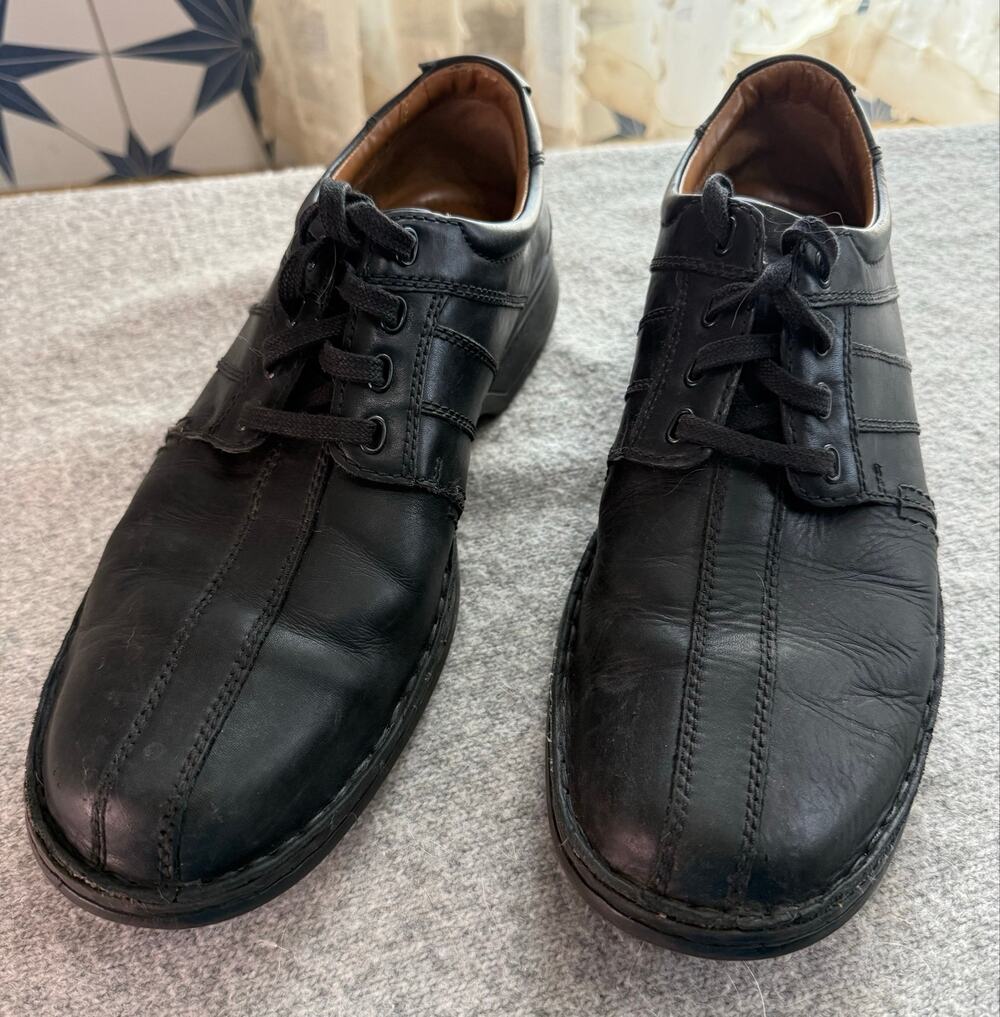 Clarks Collection Mens 11 M Black Leather Cushion Soft Lace Up Casual Oxfords